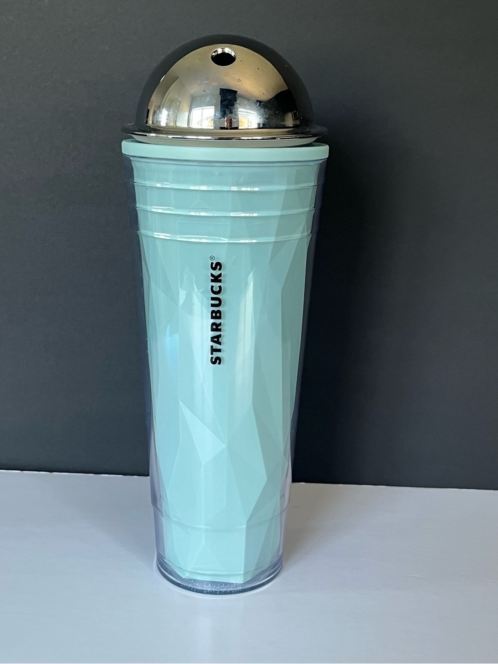 Starbucks Aqua Blue Tumbler with Silver Dome Lid